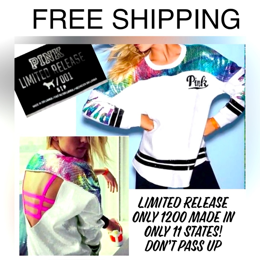 Victoria Secret Pink Very Rare 1 of 1,200 Sequin Bling Colorful Tropical Sweater